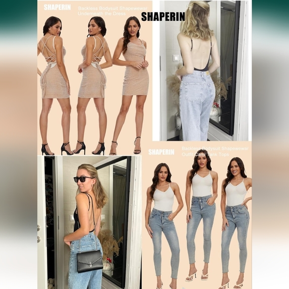 NWOT SHAPERIN Ribbed Mid-Thigh Bodysuit Shapewear Seamless Body Shaper, … - Picture 3 of 6